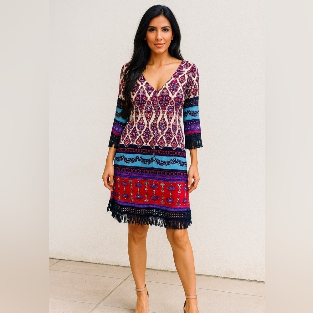 UMGEE Bohemian Parsley Print Fringe Hem Size Medium